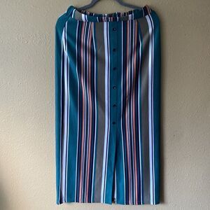 Allegra K Womens Colorful Striped Button Pencil Skirt NWT Med 70s Retro Workwear